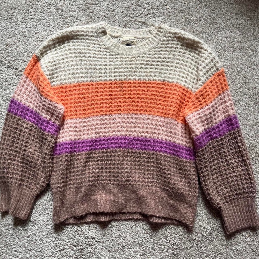 Multicoloured striped sweater with a chunky waffle knit